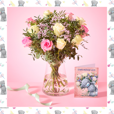 Tatty Teddy Mixed Pink Rose Bouquet