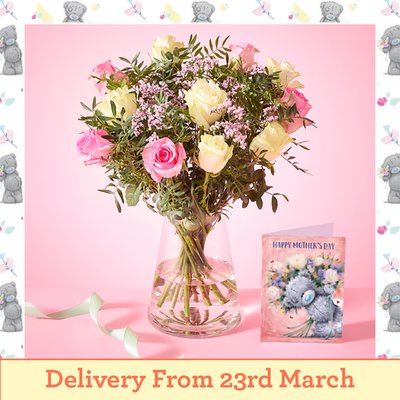 Tatty Teddy Mixed Pink Rose Bouquet