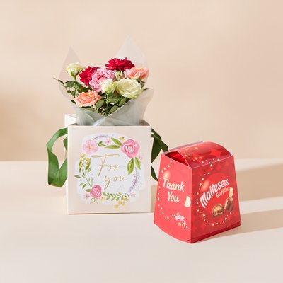 Tri Colour Rose Plant & Thank You Maltesers Gift Set