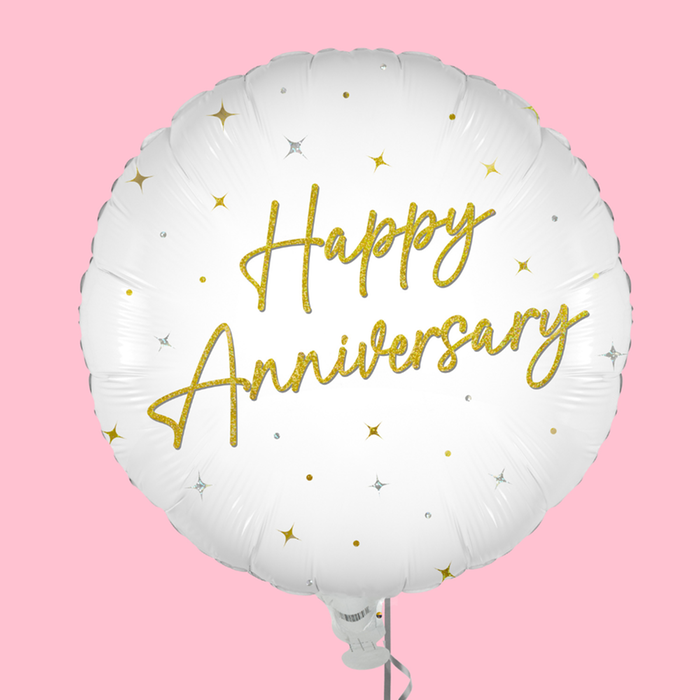 Elegant Sparkle White Happy Anniversary Holographic Balloon