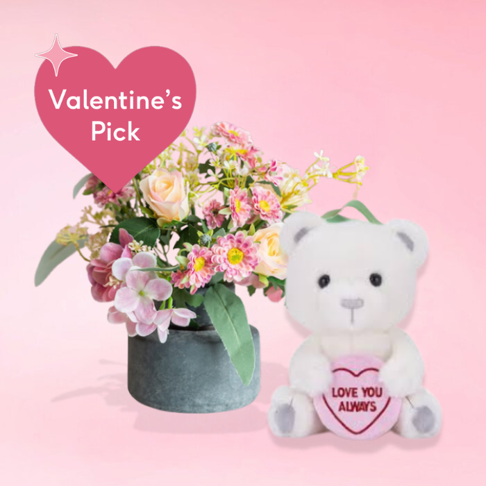 Swizzels Love Hearts Love You Always Bear Soft Toy & Ruby Rose Flowers