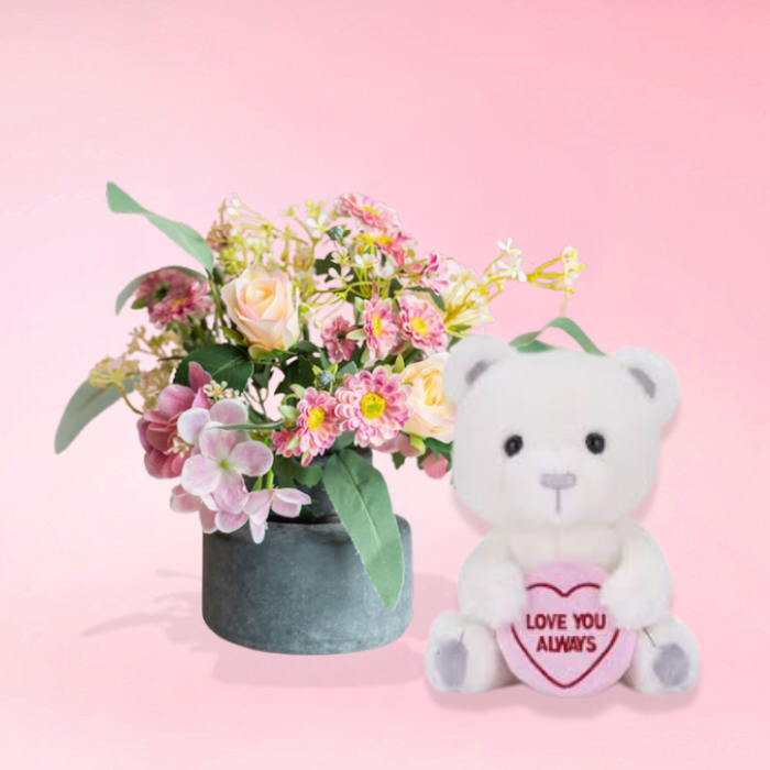 Swizzels Love Hearts Love You Always Bear Soft Toy & Ruby Rose Flowers