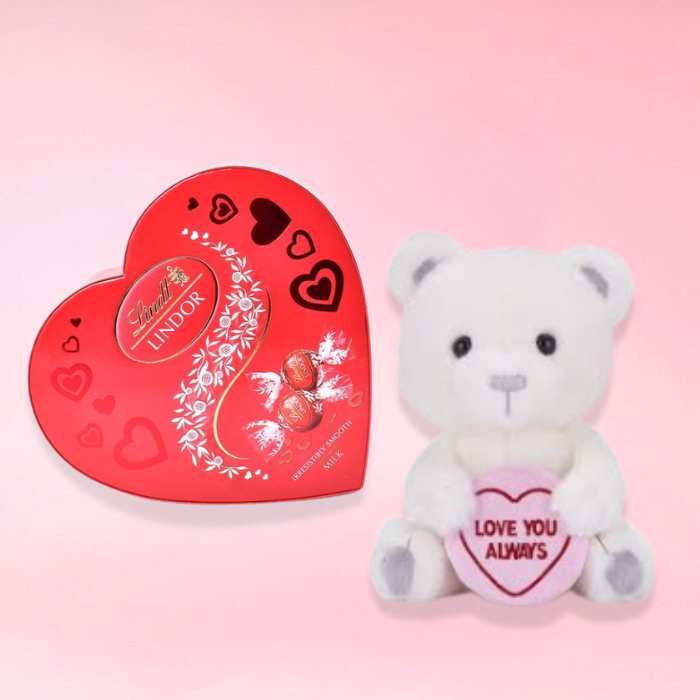 Swizzels Love Hearts Love You Always Bear Soft Toy & Lindt Lindor Truffles Heart Box