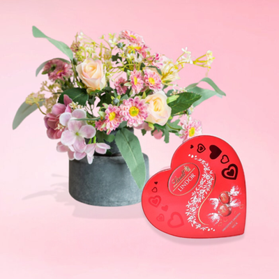 Ruby Rose Flowers & Lindt Lindor Truffles Heart Box 