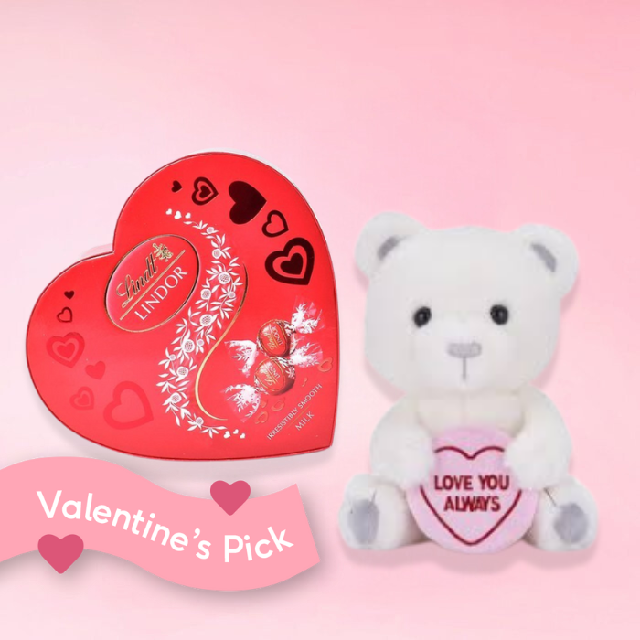 Swizzels Love Hearts Love You Always Bear Soft Toy & Lindt Lindor Truffles Heart Box