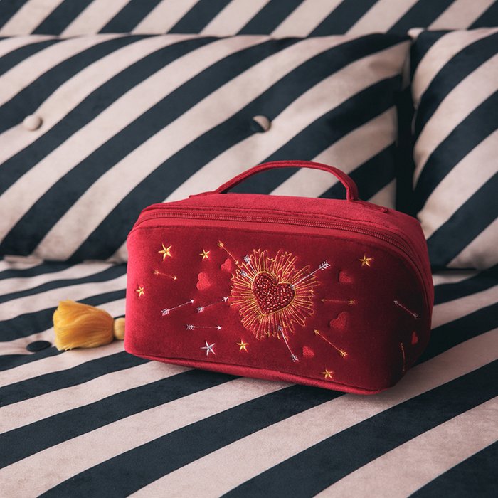 Rockett St George Red Velvet Embellished Fold Out Wash Bag