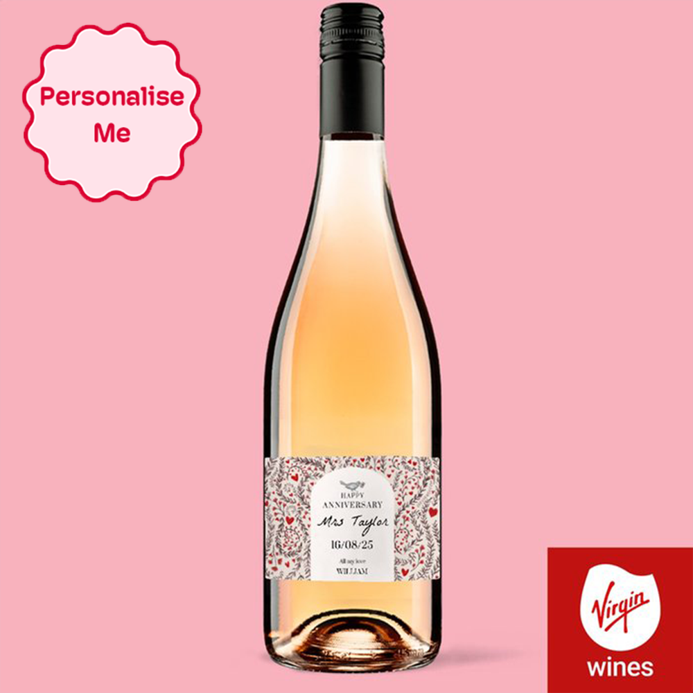 Virgin Wines Personalised Happy Anniversary Rose Wine 75Cl