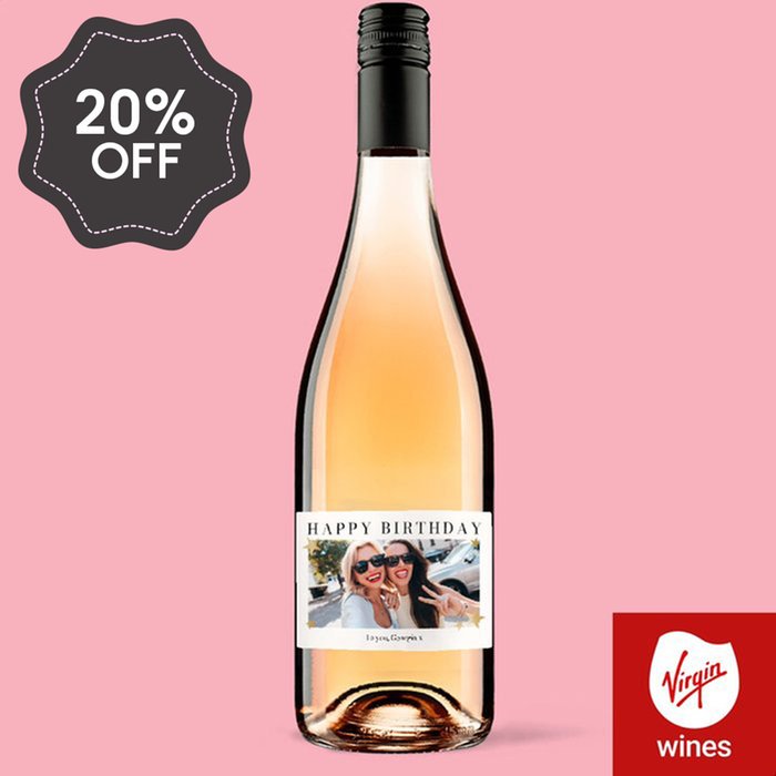 Personalised Photo Happy Birthday Rose Wine 75cl