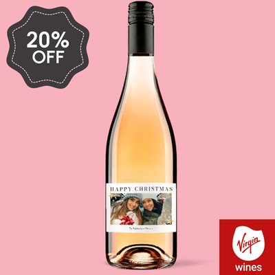 Personalised Happy Christmas Photo Upload Rose Wine 75cl