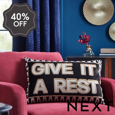 NEXT Monochrome Give It A Rest Cut Velvet Slogan Cushion