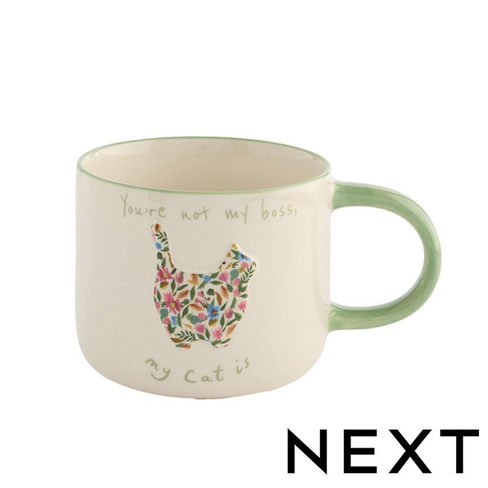 NEXT Sage Green Ceramic Floral Cat Person Mug