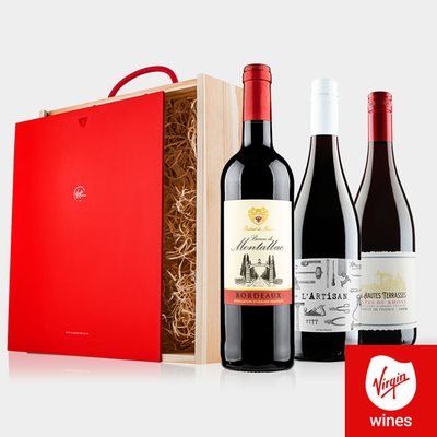 Virgin Wines French Wine Trio in Wooden Gift Box