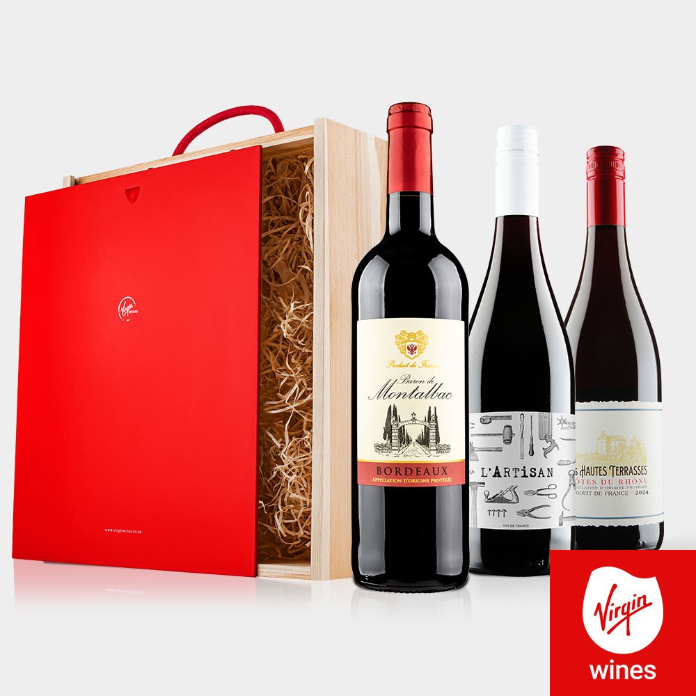 Virgin Wines French Wine Trio In Wooden Gift Box