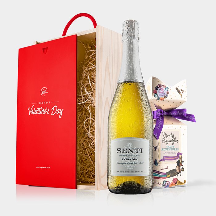 Virgin Wines Prosecco and Chocolates in Wooden Gift Box