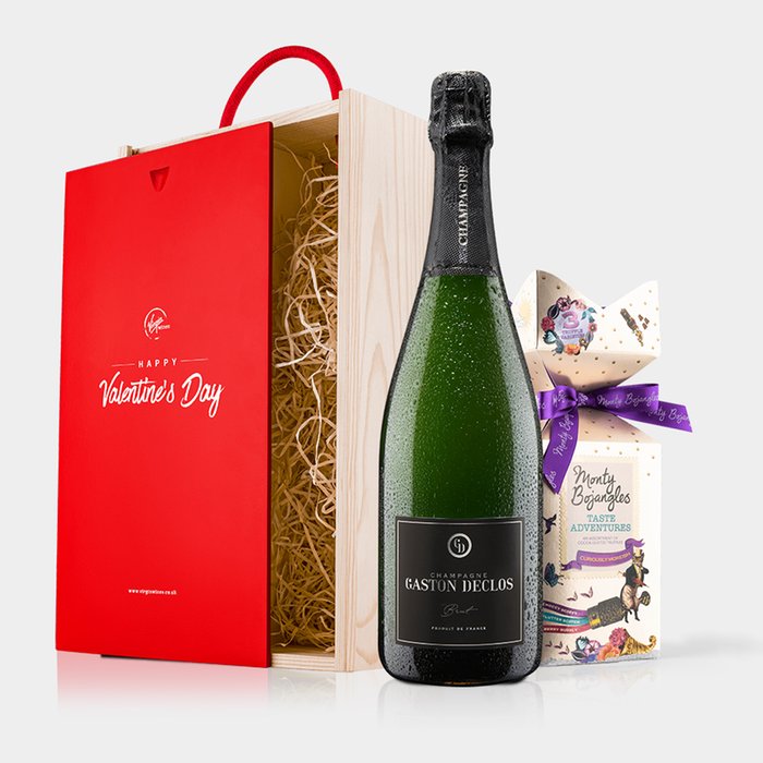 Virgin Wines Champagne and Chocolates in Wooden Gift Box