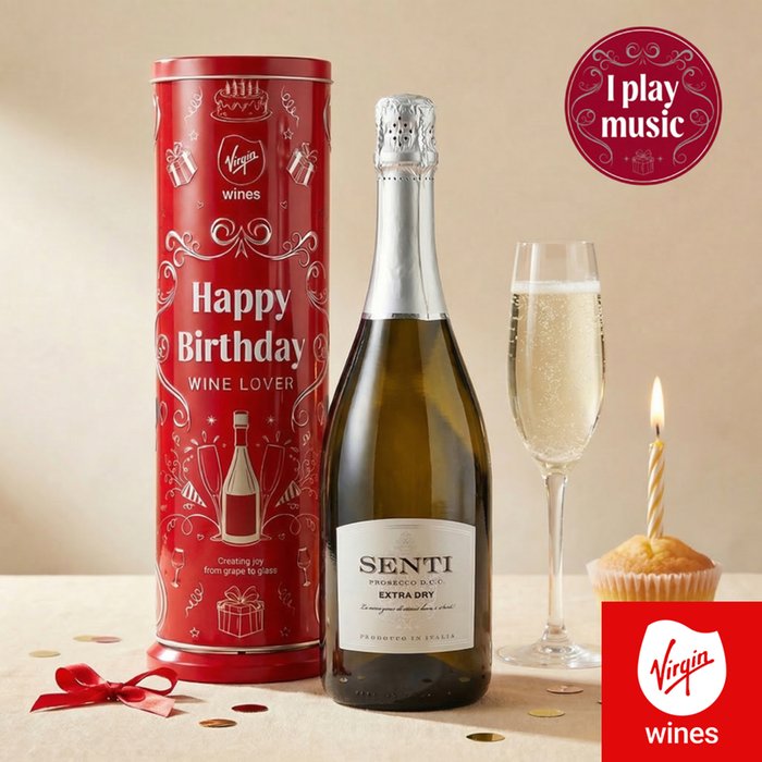Prosecco in Happy Birthday Musical Tin
