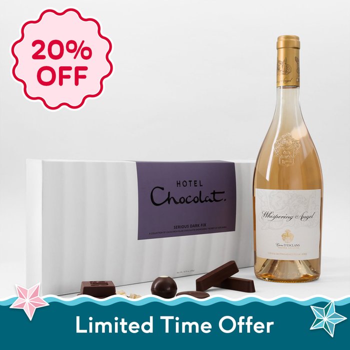Hotel Chocolat Dark Sleekster & Whispering Angel Rose 75cl Gift Set