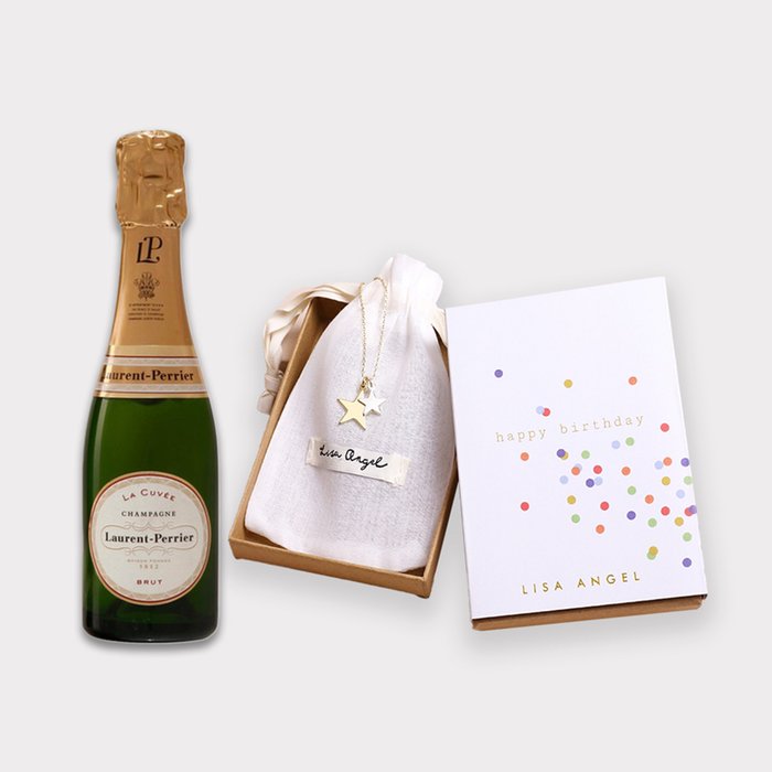 Laurent Perrier Brut 20cl & Happy Birthday Double Star Necklace Gift Set