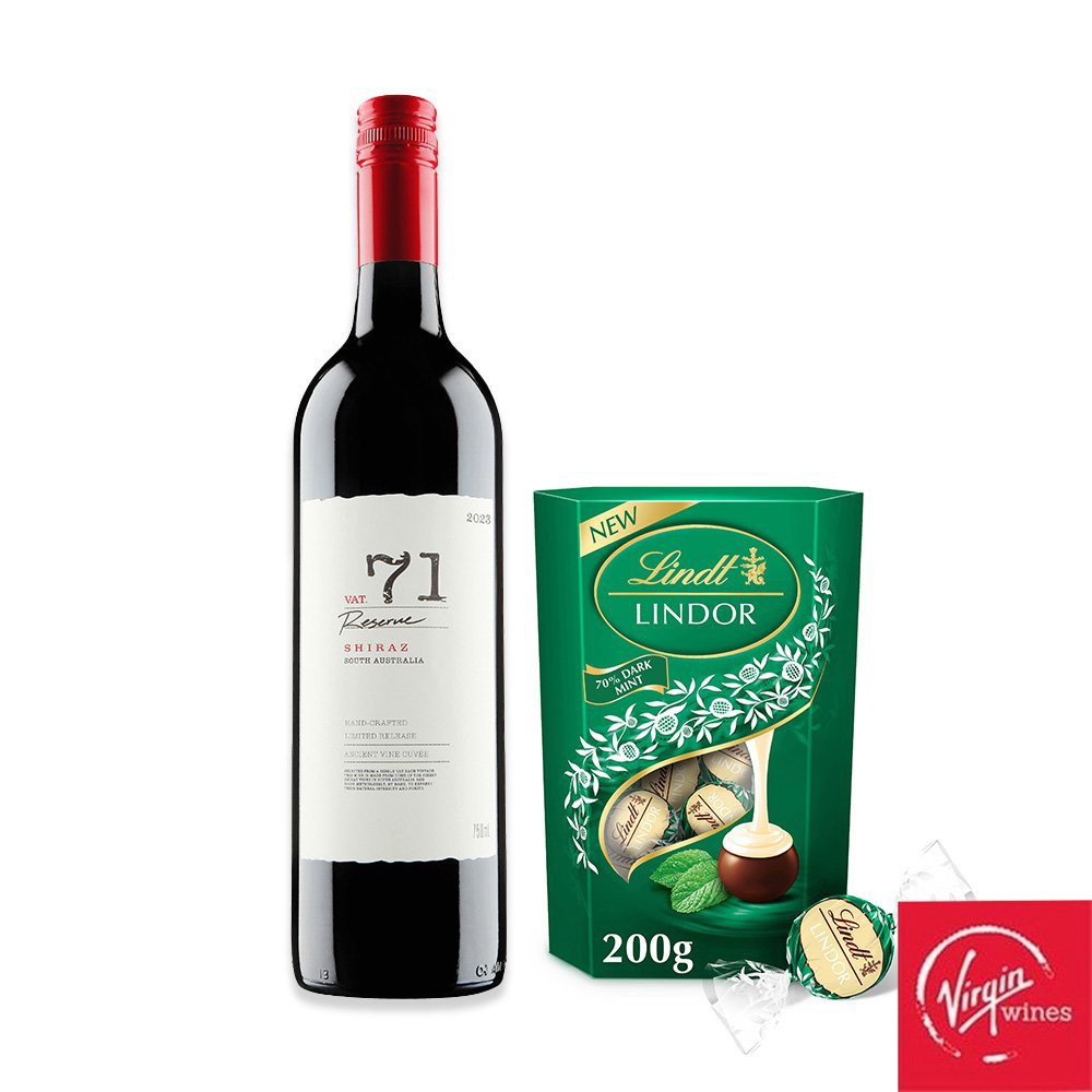 Lindor Dark Mint Truffles & Virgin Wines Vat 71 Australian Shiraz 75Cl Gift Set