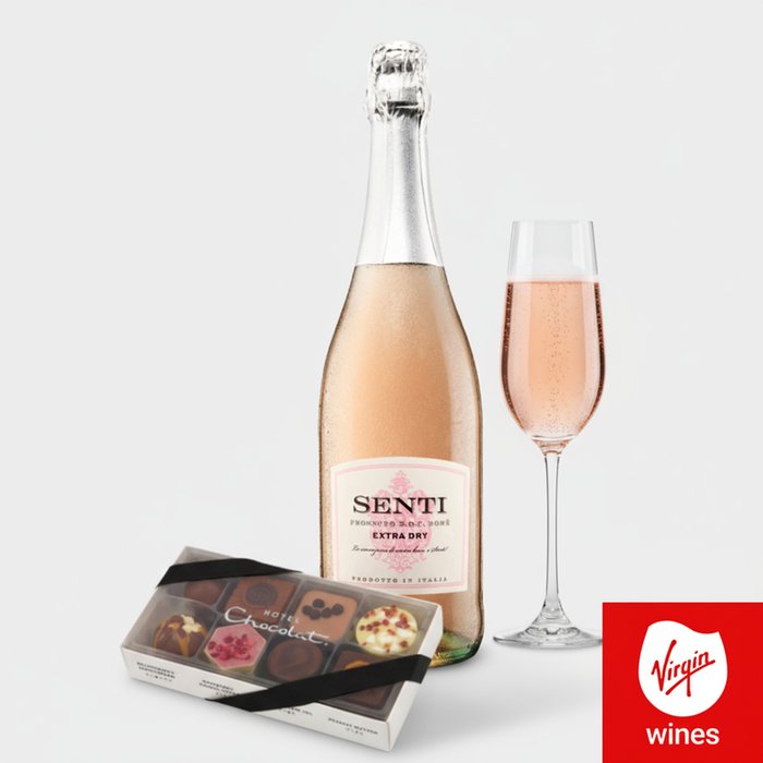 Virgin Wines Senti Prosecco Rosé 75cl & Hotel Chocolat Everything Pocket 100g