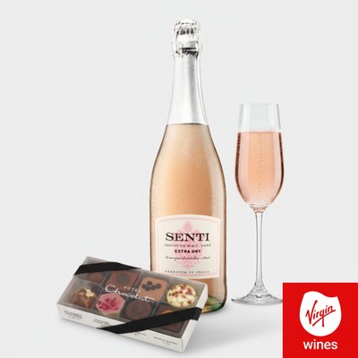 Virgin Wines Senti Prosecco Rosé 75cl & Hotel Chocolat Everything Pocket 100g