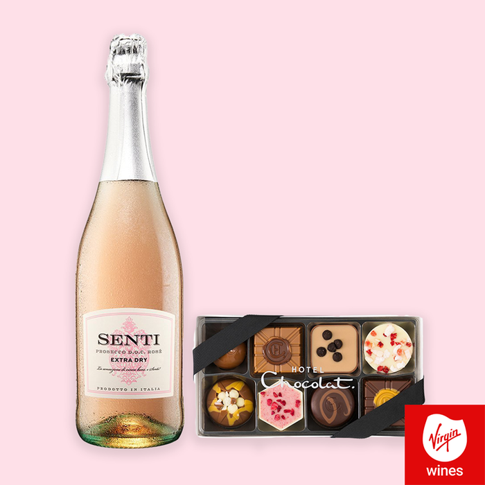 Virgin Wines Senti Prosecco Rosé 75cl & Hotel Chocolat Everything Pocket 100g