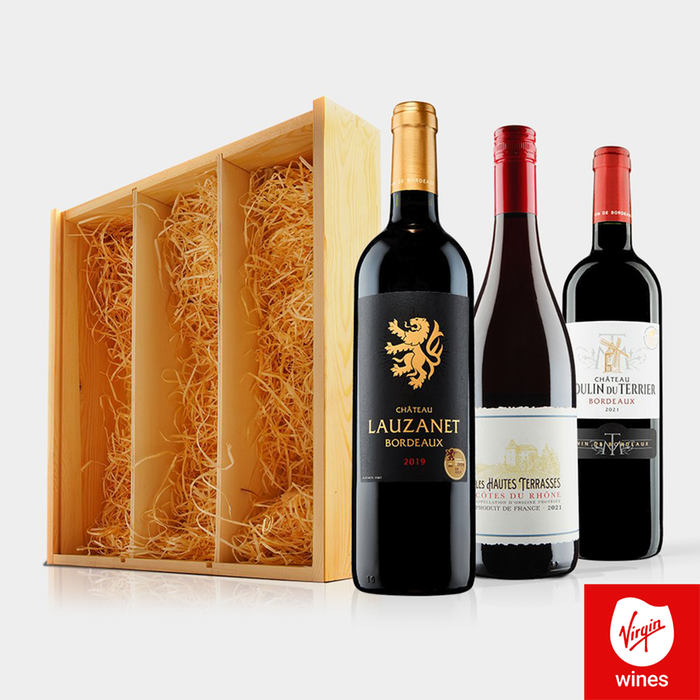 Virgin Wines Bordeaux Trio in Wooden Gift Box