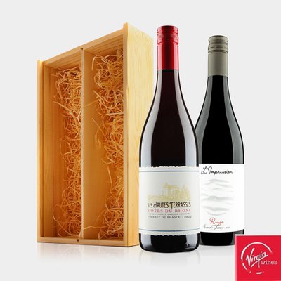 Virgin Wines French Red Duo in Wooden Gift Box 2x75cl