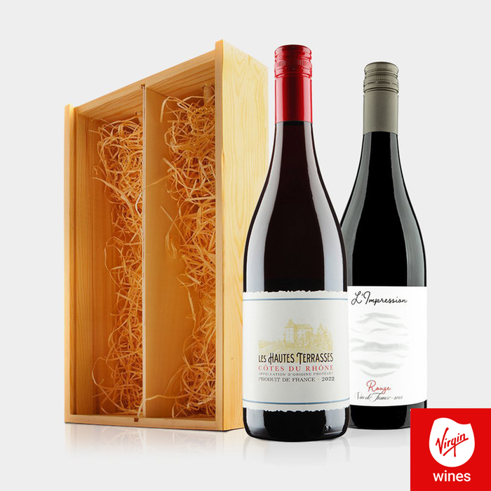 Virgin Wines French Red Duo in Wooden Gift Box 2x75cl