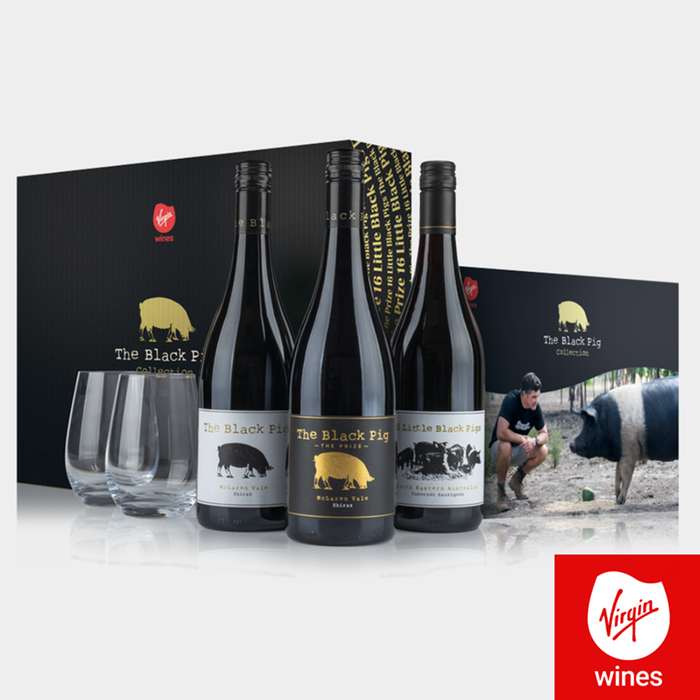 Virgin Wines Black Pig Red Wine Trio and Glasses Hamper