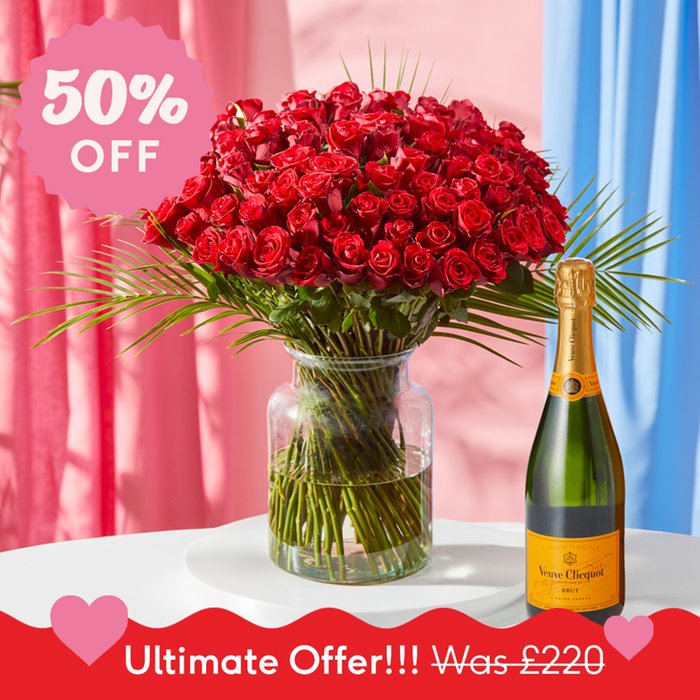 100 Red Roses Veuve Gift Set