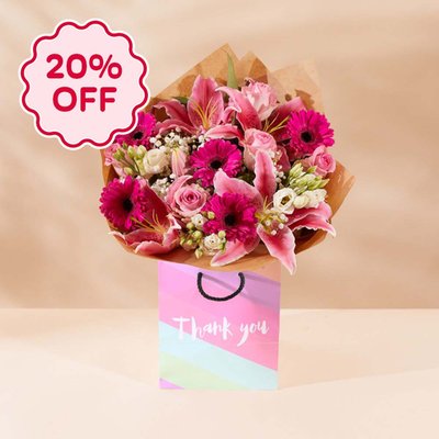 Pink Blush Thank You Bouquet & Gift Bag