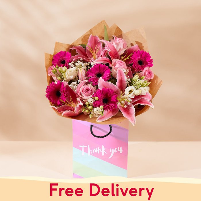 Pink Blush Thank You Bouquet & Gift Bag