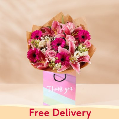 Pink Blush Thank You Bouquet & Gift Bag