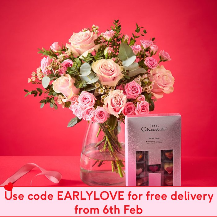 The Mixed Pink Roses & Hotel Chocolate Gift Set