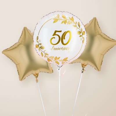 Gold 50th Anniversary Balloon Trio