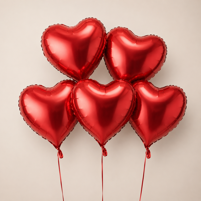 5 Red Heart Balloons Bouquet