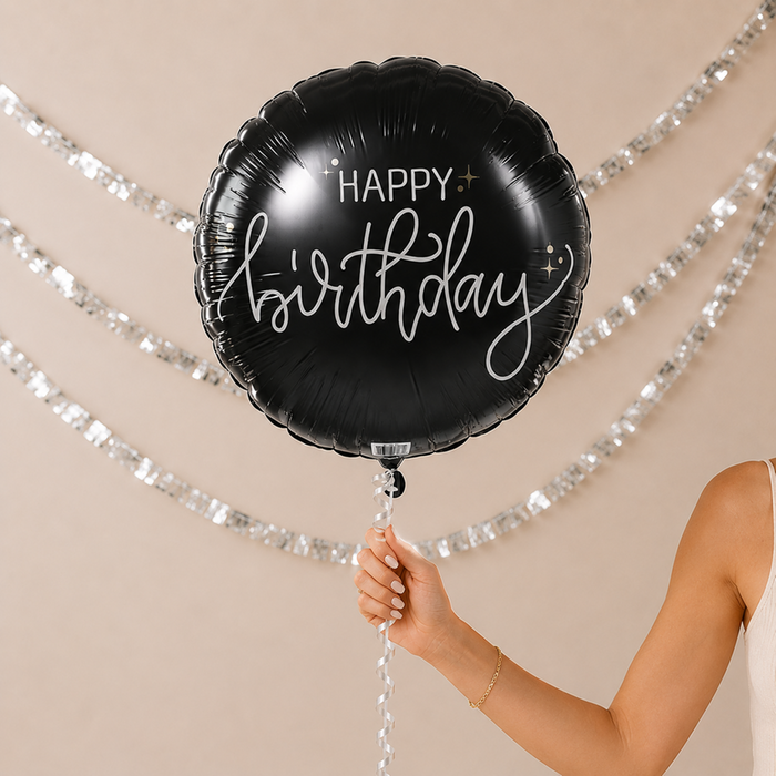 Happy Birthday Black and White Foil Balloon