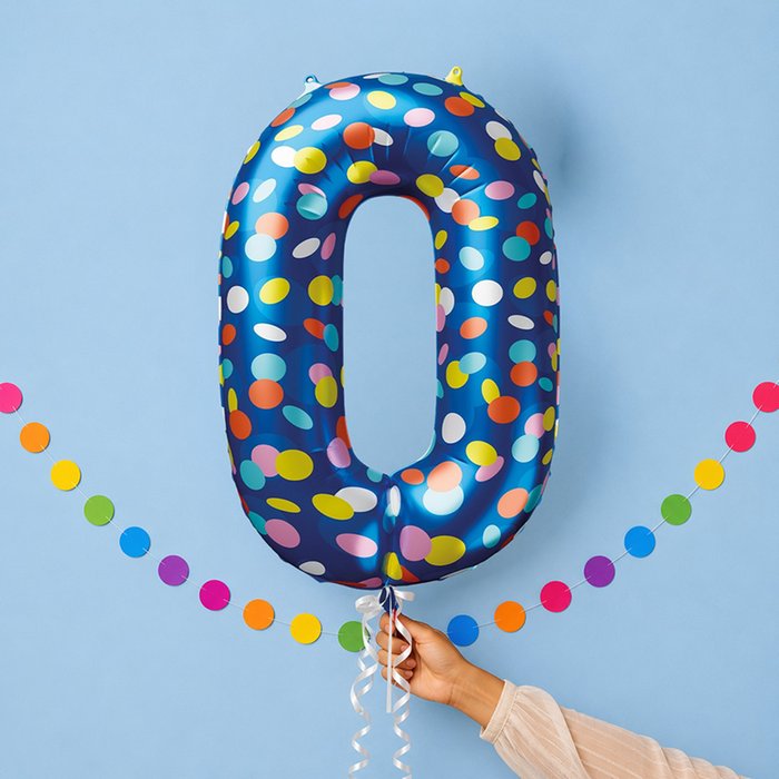 Giant Number 0 Colourful Spots Foil Balloon
