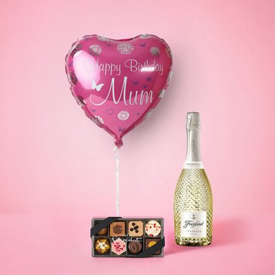 Happy Birthday Mum Balloon, Prosecco & Chocolates Gift Set