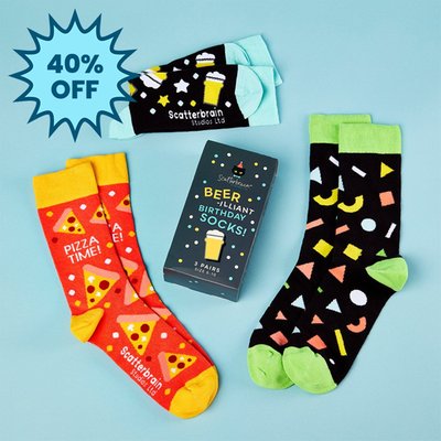 Scatterbrain Beer-rilliant Birthday 3pk Socks
