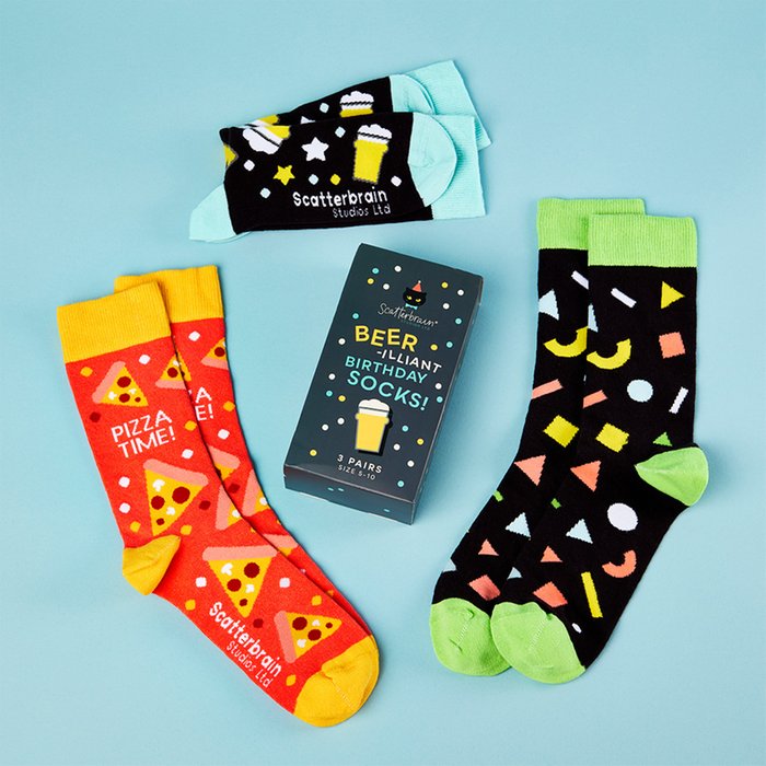 Scatterbrain Beer-rilliant Birthday 3pk Socks