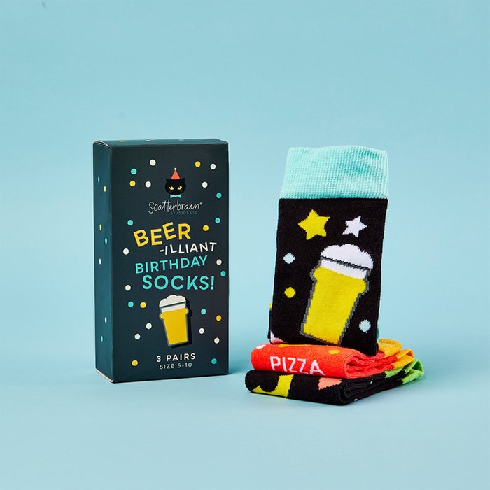 Scatterbrain Beer-rilliant Birthday 3pk Socks