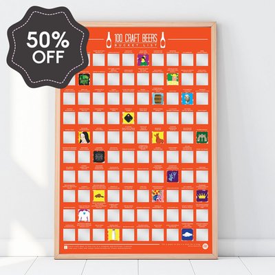 100 Craft Beers Scratch Poster