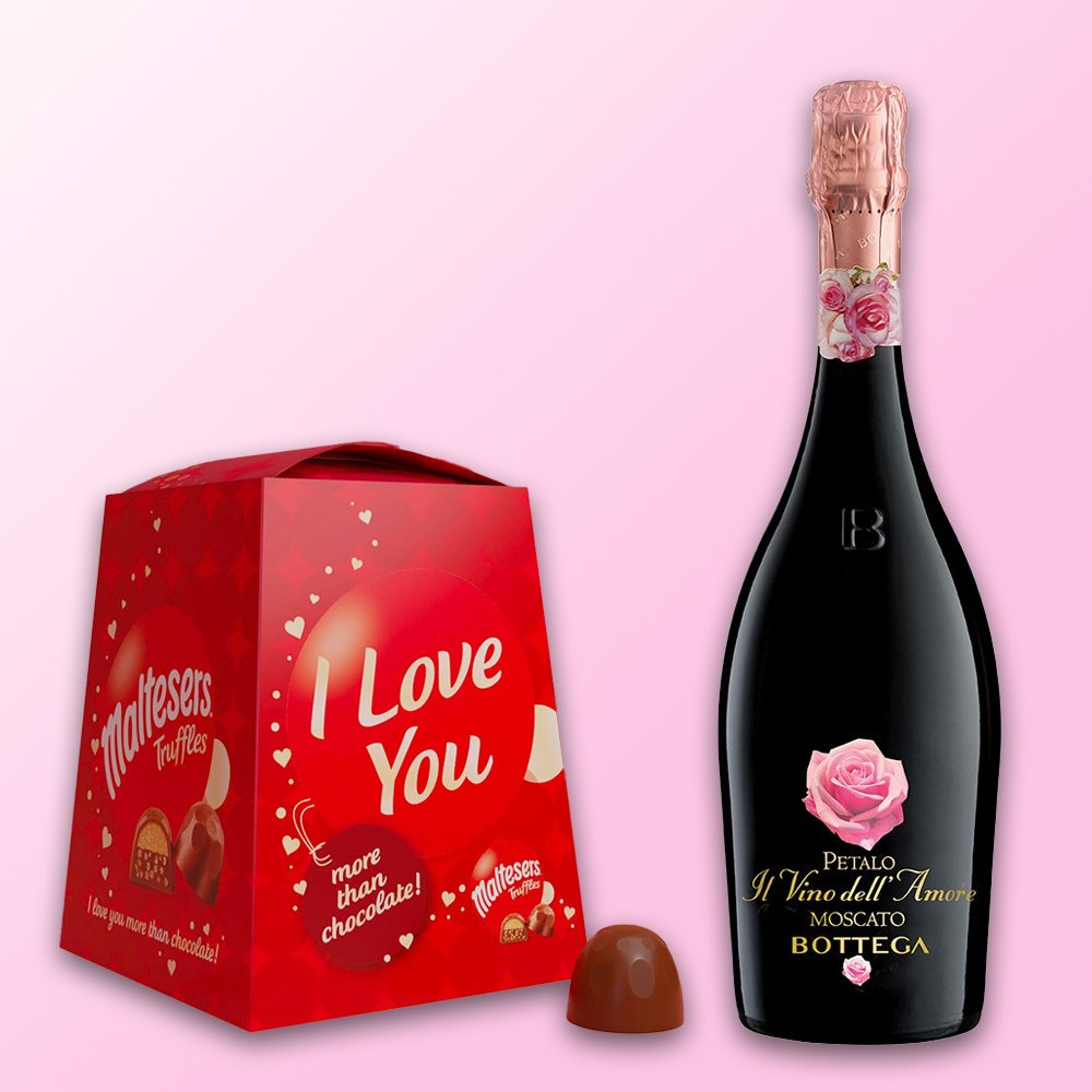 Maltesers I Love You 200G & Bottega Petalo Gift Box 75Cl Gift Set Alcohol