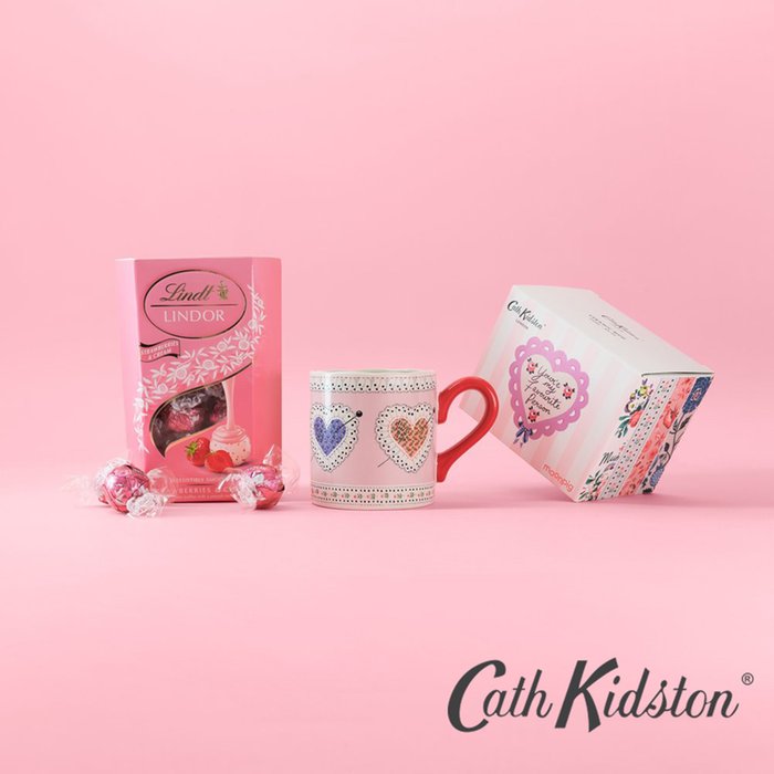 Cath Kidston Love Story Shortie Mug & Lindt Strawberries and Cream Chocolate Truffles (200g)