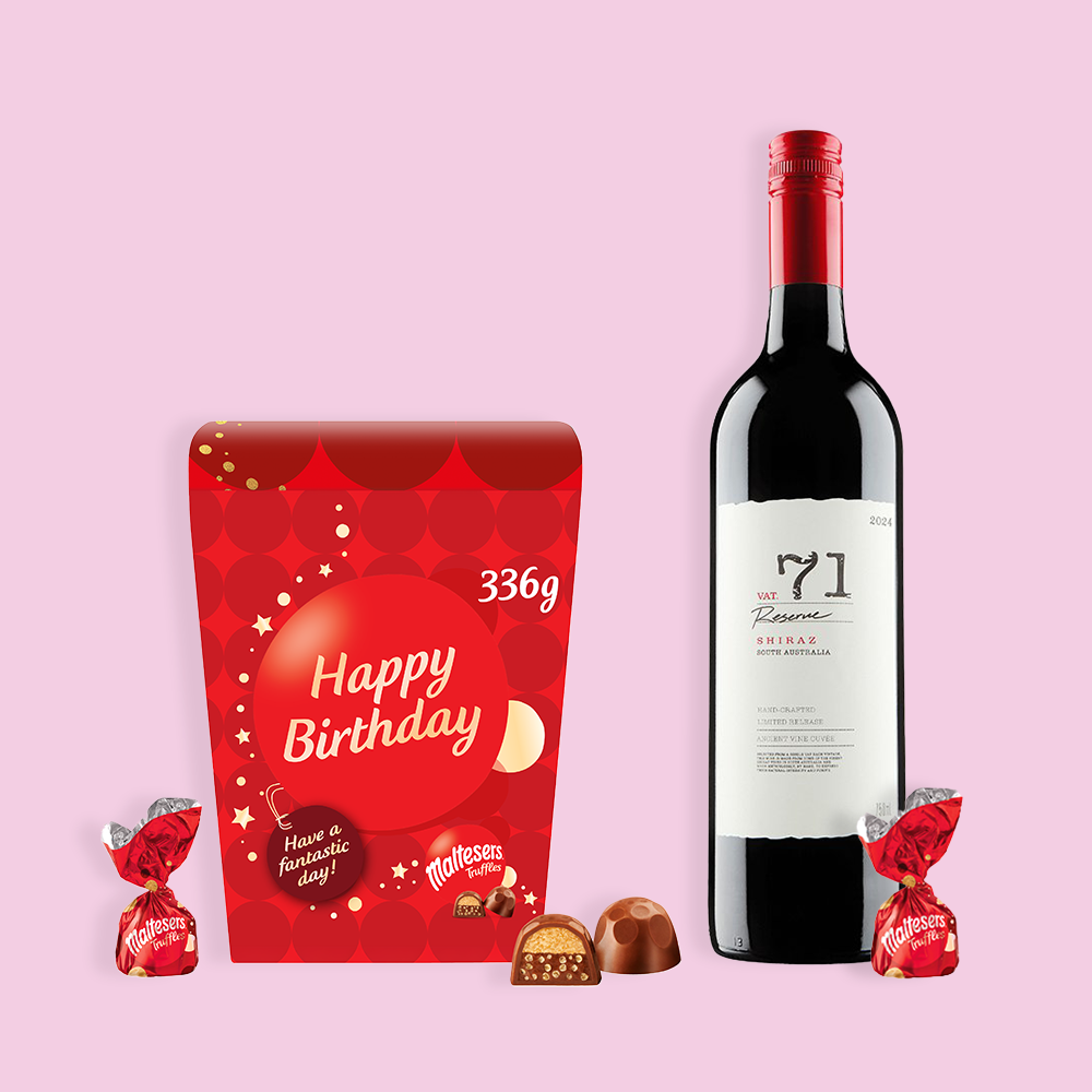 Maltesers Truffles 'happy Birthday' Gift Box 336G & Vat 71 Australian Shiraz 75Cl