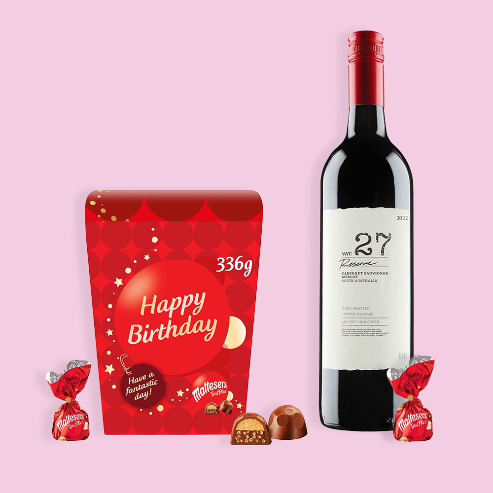 Maltesers Truffles 'happy Birthday' Gift Box 336G & Vat 27 Reserve Cabernet Sauvignon Merlot
