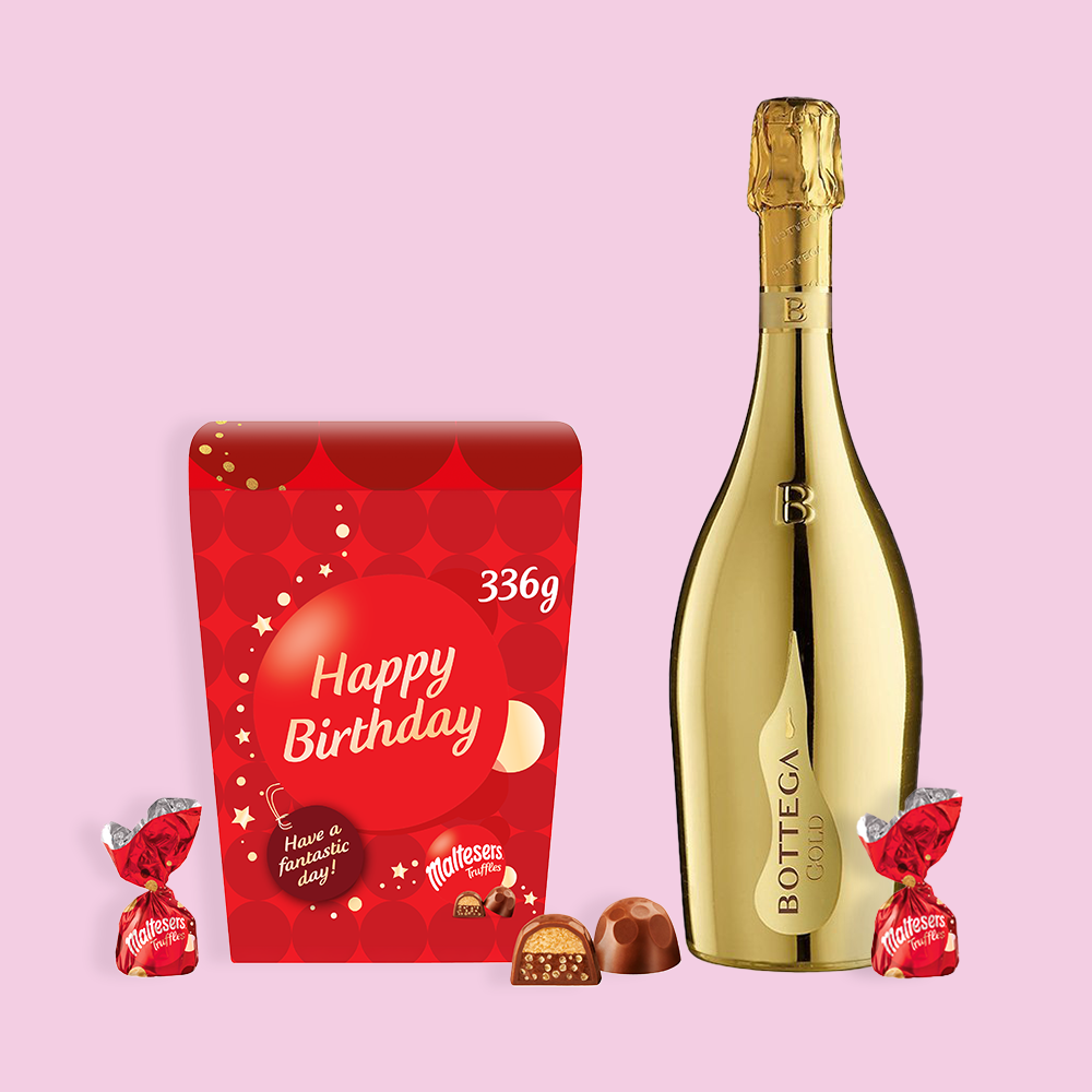 Maltesers Truffles 'happy Birthday' Gift Box 336G & Bottega Gold Prosecco 75Cl