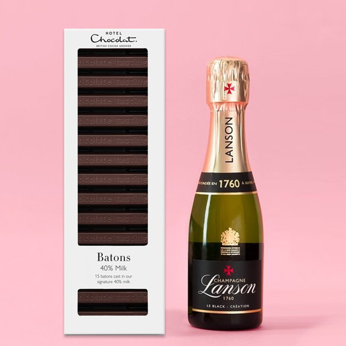 Hotel Chocolat 40% Milk Chocolate Batons  & Lanson Black Label Brut 20cl